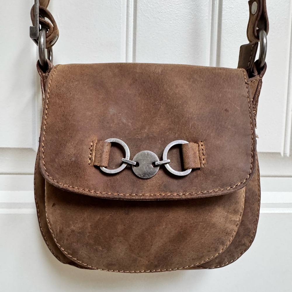 Adrian Klis Buffalo Leather Compact Cross Body Bag. 7.5” by 7.5” by 1.5”